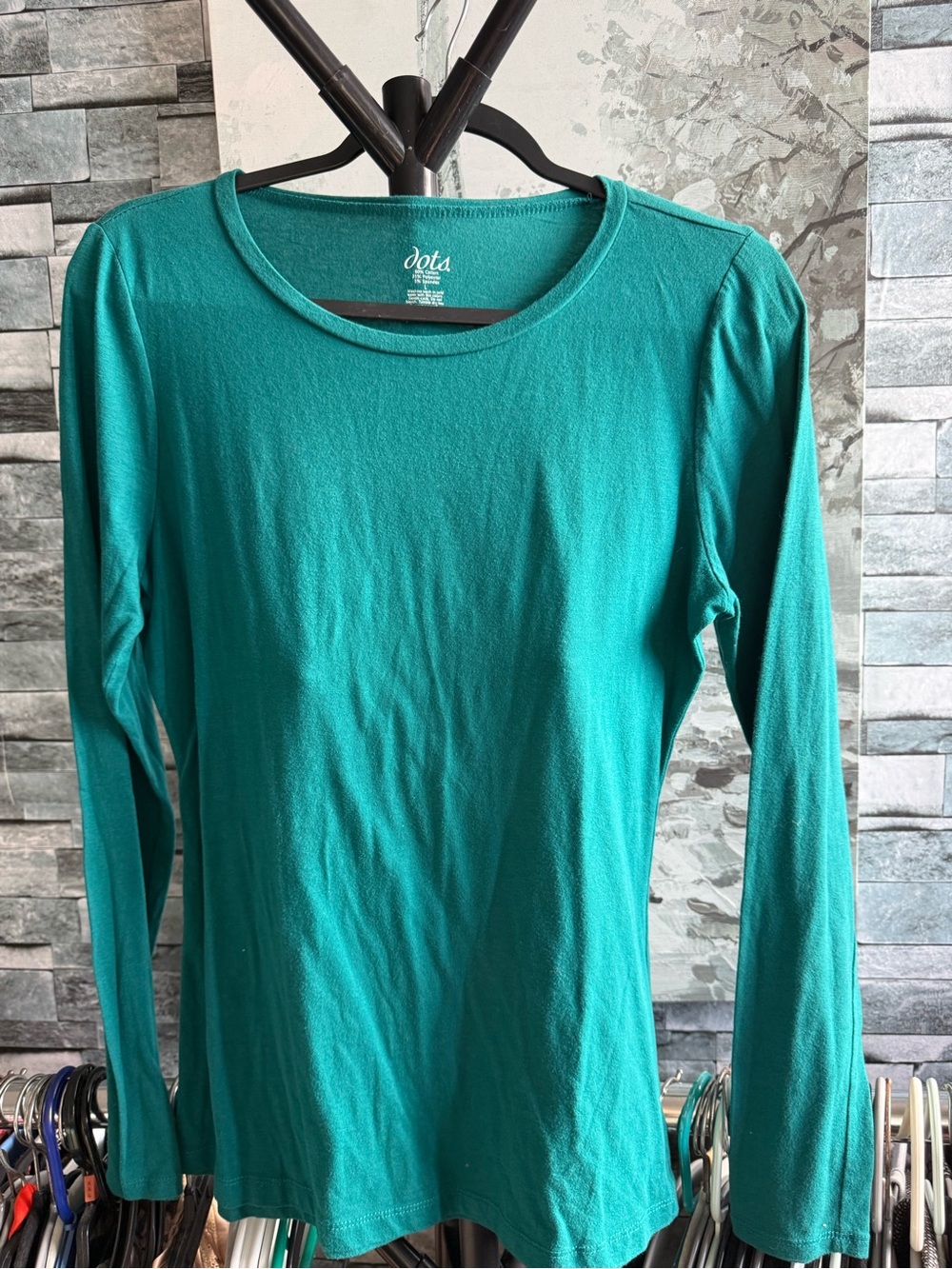 Dots Teal Long-Sleeve Crewneck Top